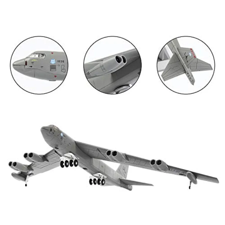 Military model airplane for commemorative collection or gifts: 1/200 scale B-52 attack plane, die-cast metal, matte gray finish