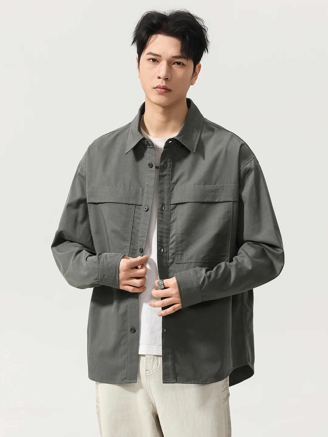 

Мужская рубашка-куртка в американском ретро-стиле с длинным рукавом, свободного кроя, из смесового волокна лиоцелл, повседневная, весенняя, модная, бренд Tagkita