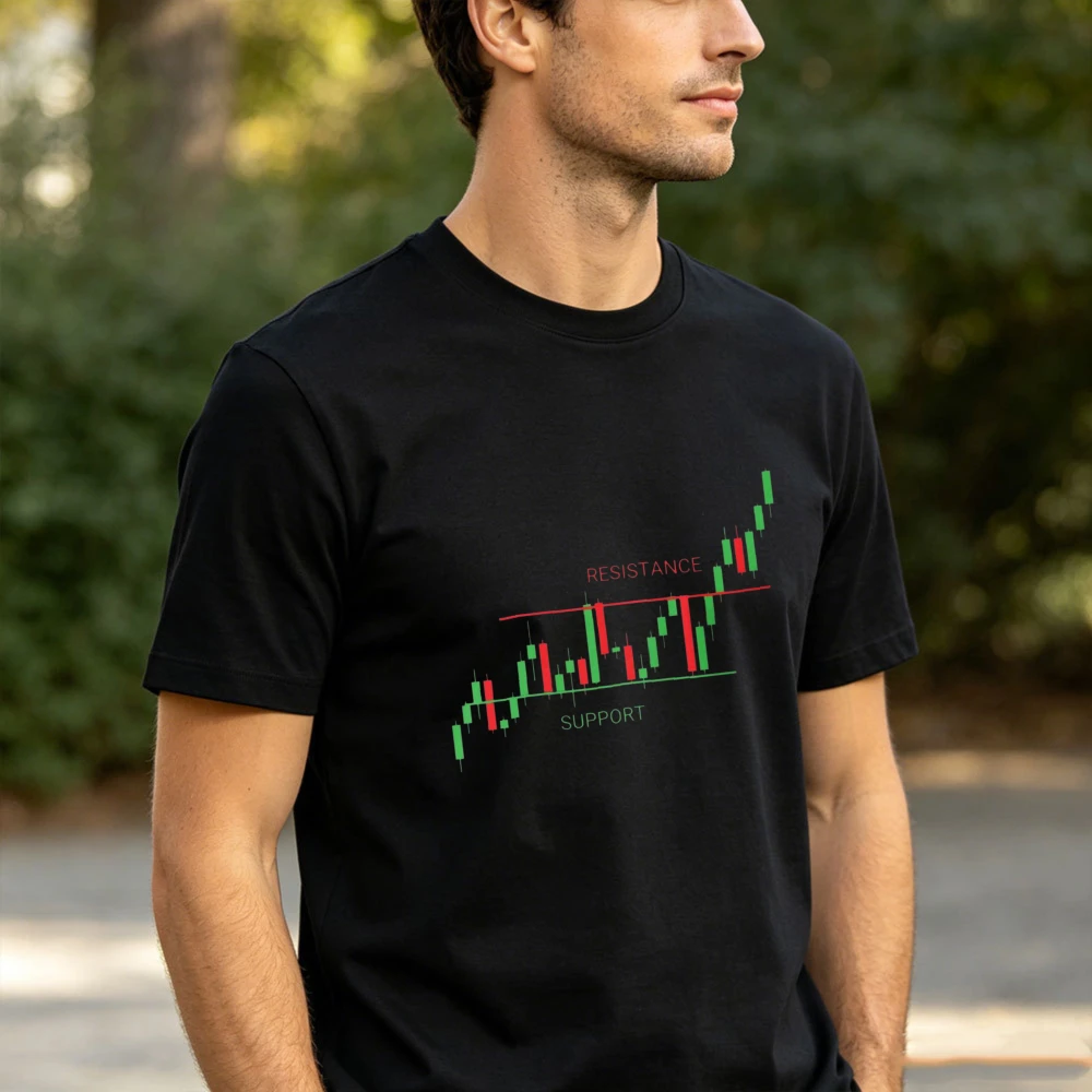 Stock Chart Support Resistance T-Shirt Funny Finance Market Chart Casual Shirt Men Summer Crewneck Cotton Short Sleeve