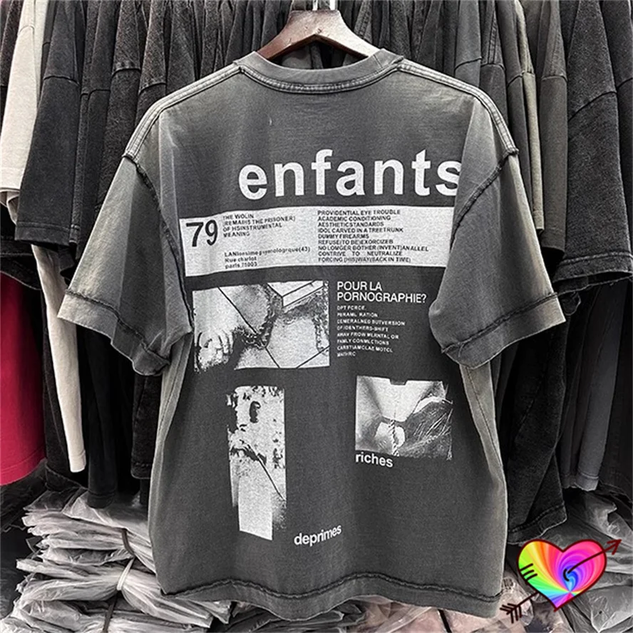 2024 Vintage Enfants Riches Deprimes Film Tee Men Women Washed Grey ERD T-shirt Oversize Tops Reverse Cutting Short Sleeve