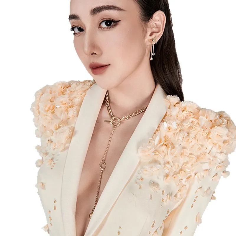 Vestido de noche ajustado de cintura alta para mujer, elegante, francés, moda, industria pesada, cuentas, flor 3D, cuello en V, manga larga, un solo pecho