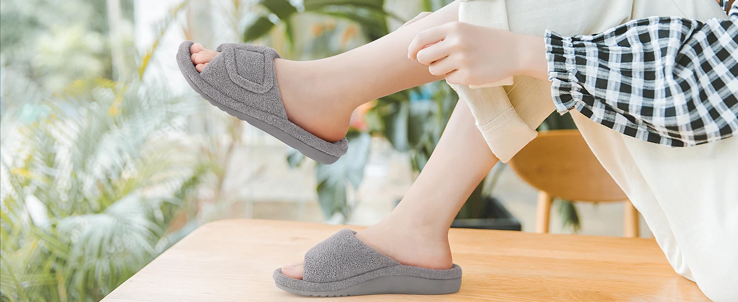 Comwarm Winter-Hausschuhe für Damen, bequeme, flauschige Hausschuhe mit Fußgewölbestütze, offene Zehenpartie, Schlafzimmer-Schuhe, flauschige Damen-Hausschuhe – Detail 6