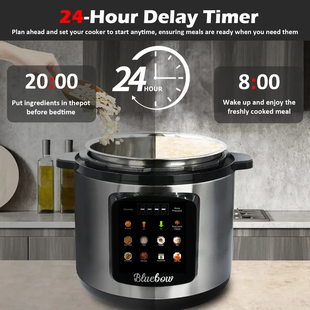 6.5 Quart Electric Pressure Cooker, 8-in-1 Multi Cooker Rice Cooker Slow Cooker Sauté Steamer, Stainless Steel