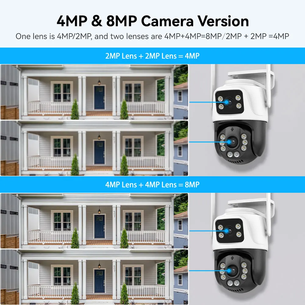 4K 8MP Dual Lens PTZ IP Camera WIFI Color Night Vision Dual Screen Outdoor Ai Human Detection 4MP Security Protection IP Camera