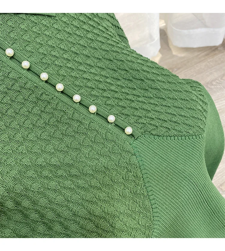 Slimming Dress Collar Pearl Button Knitted Dress Slim Fit Forest Series 2024 Summer Women\'s Fashion New Style