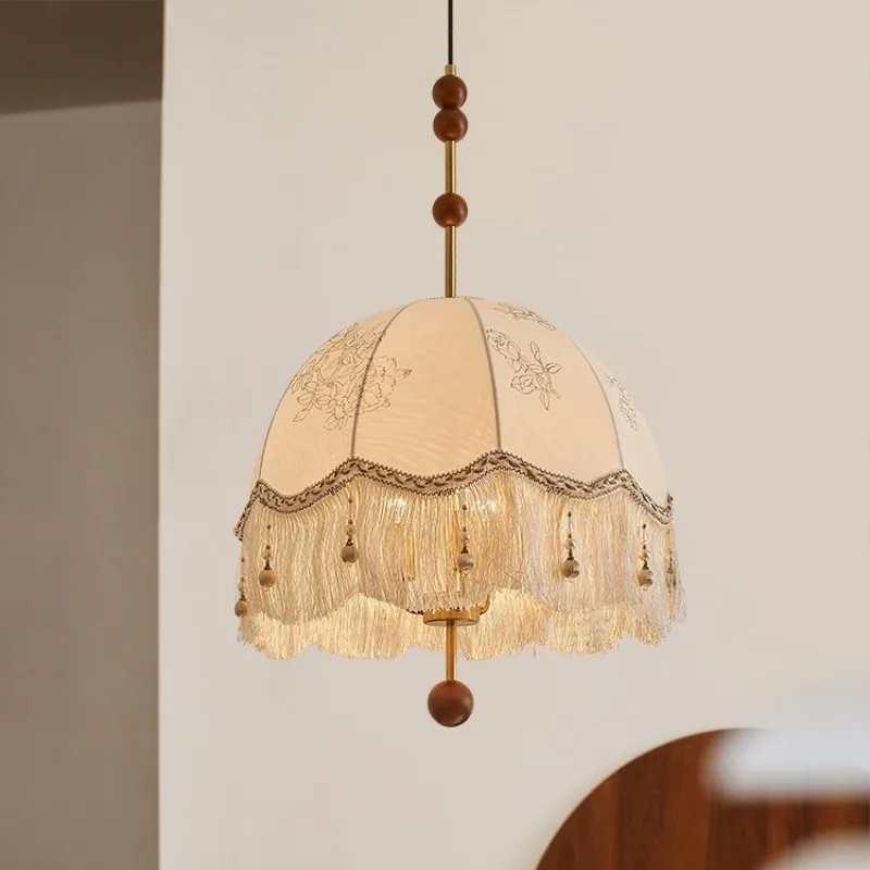French Printed Fabric Pendant Lights Vintage Atmoshere Hanging Lamps Living Room Bedroom Corridor Home Decor Ceiling Chandelier