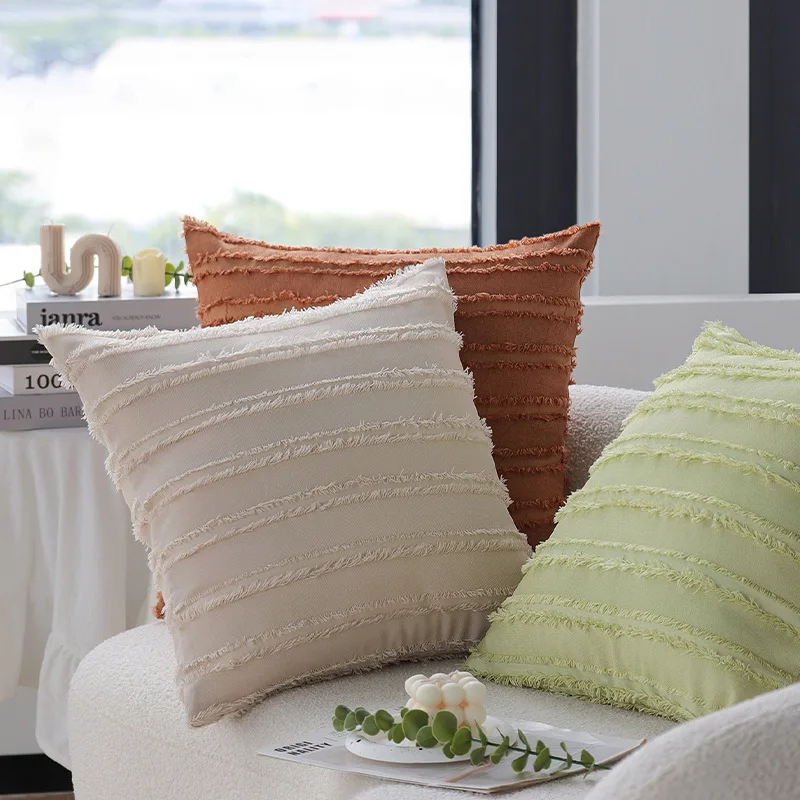 BUYNOW Solid Color Jacquard Pillowcase Countryside Fresh Korean Living Room Sofa 18x18inch Cushion Covers Home Bedroom Bed Decor