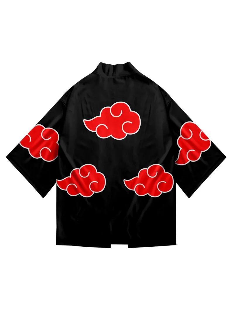 일본 애니메이션 닌자 역할 놀이 남성 여성 레드 클라우드 프린트 기모노 카디건 여름 해변 일본 전통 의상 하오리 망토