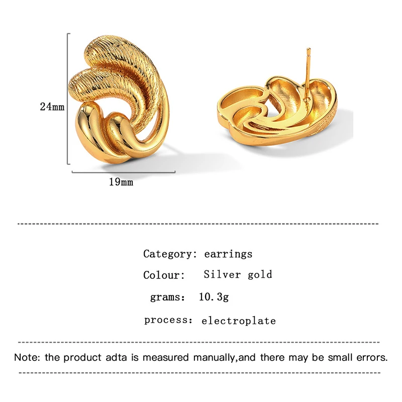 925 Sterling Silver Beat Pattern Three-layer Fan-shaped Genuine Gold Stud Earrings for Women Fine Jewelry Minimalist Accessories