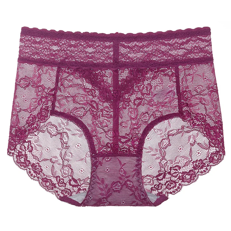 Sexy Thin Lace Hollow Transparent Middle Waist Panties Breathable Seamless Exquisite Flower High Elasticity Underwear Breifs