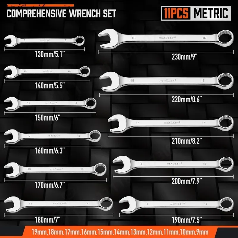 22 Piece Set Stay Wrenches Chrome Vanadium Steel Open End Wrenches Auto Repair Tools