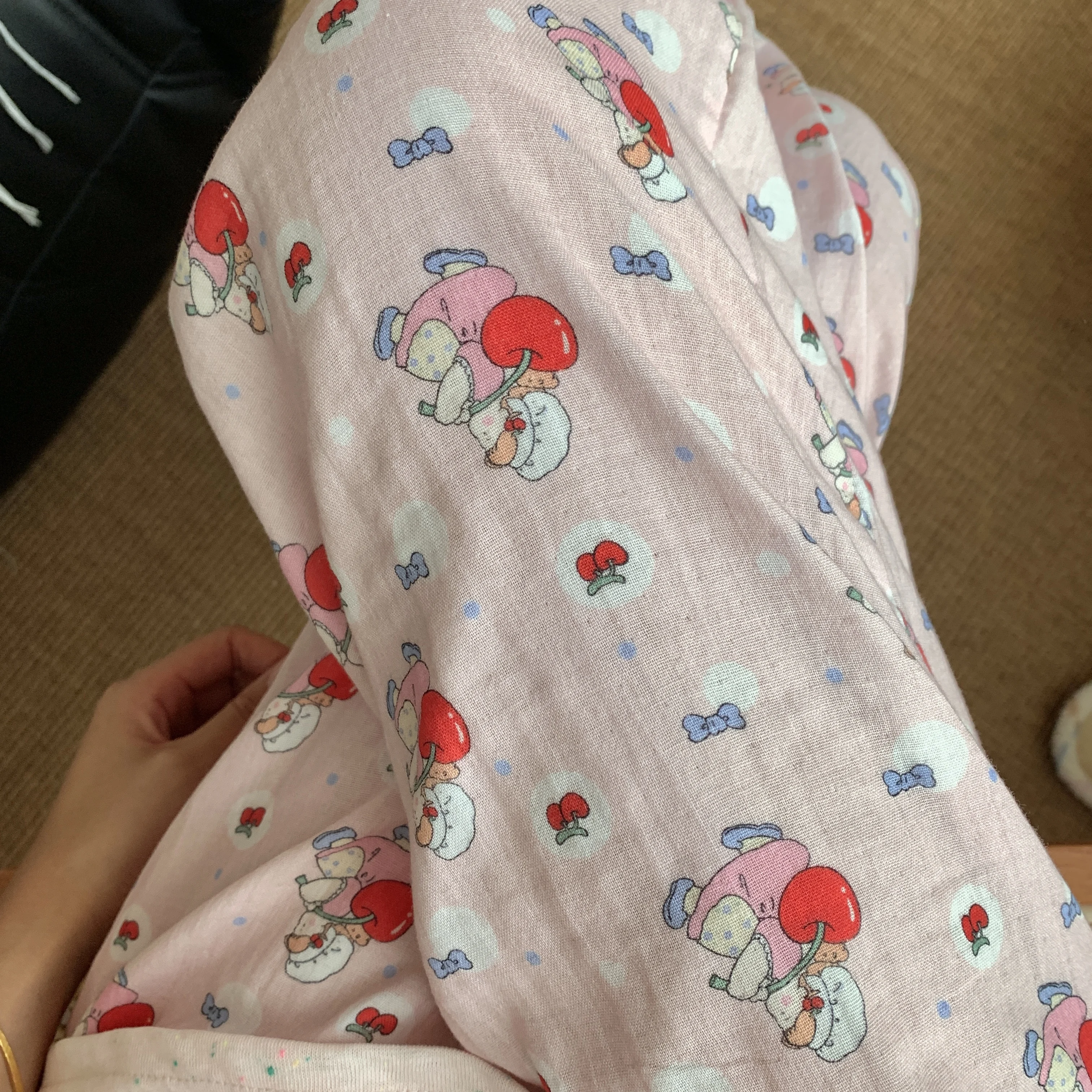 

Хлопковые пижамные брюки, женские свободные домашние брюки с карманами, милый мультяшный дизайн с изображением вишни, длинные брюки с высокой талией, летняя одежда для дома