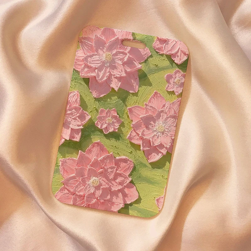 Porte-cartes en plastique de style peinture à l'huile de fleurs douces, porte-cartes de belles fleurs, porte-cartes d'identité, porte-cartes de transport