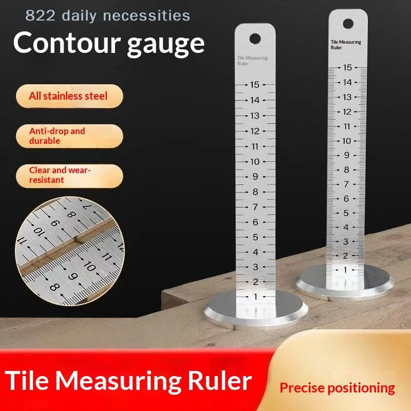 1Pcs Double-Sided Precision Scale Stainless Steel Equal Height Ruler Multipurpose Tile Lay Tool Practical Floor Measurement