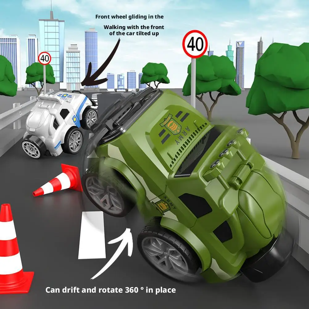 Reciprocerend traagheidsvoertuig Off-road Pull-back traagheid Speelgoed Flip-opslag ABS Kinderdak Stunt Drift Auto Roterend A1S3