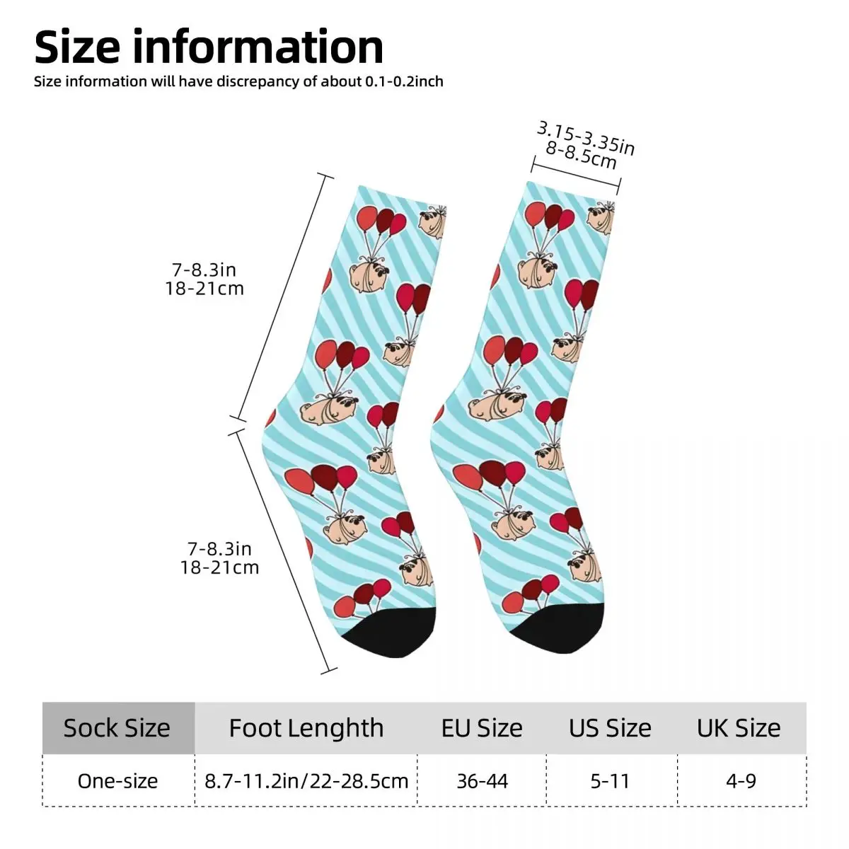 Balloon Pug Kawaii Socks Hiking Cartoon Pattern Socks