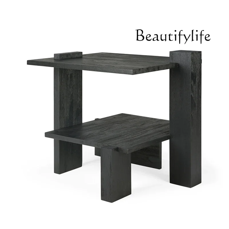 

retro multi-layer side table black solid wood side table small apartment living room balcony coffee table designer corner