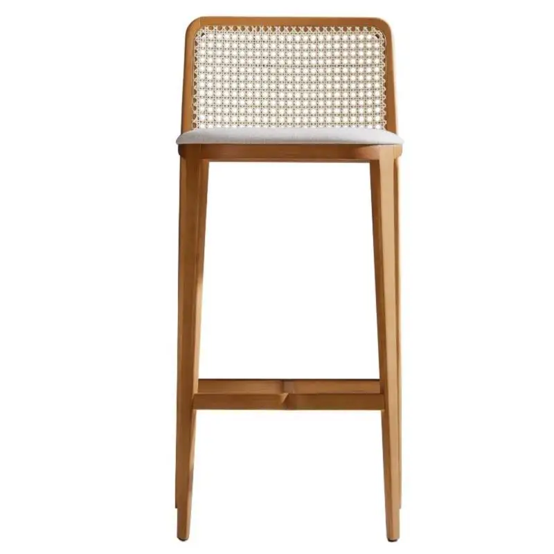 

Bar chair designer creative high chair front desk reception bar counter solid wood rattan new Chinese back island