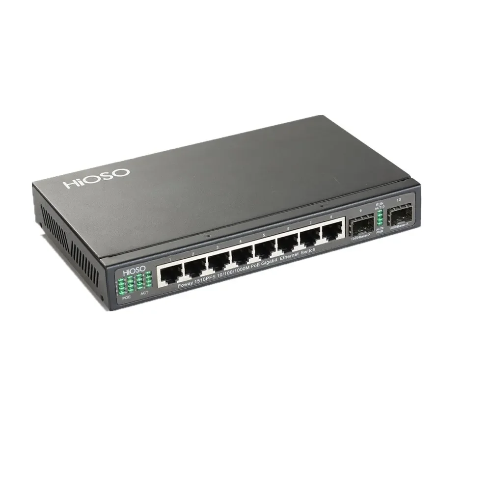 Customize 8 Port Industrial IEEE802.3AF/AT PoE Ethernet Networking Switch with 2 Gigabit Uplink Ports DC48V 120W Enterprise