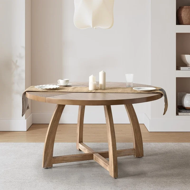 

54 inch Round Dining Table for 6 People，Mid-Century Modern Solid Wood Circle Dinner Tables for Dining Room Living Room , Natural