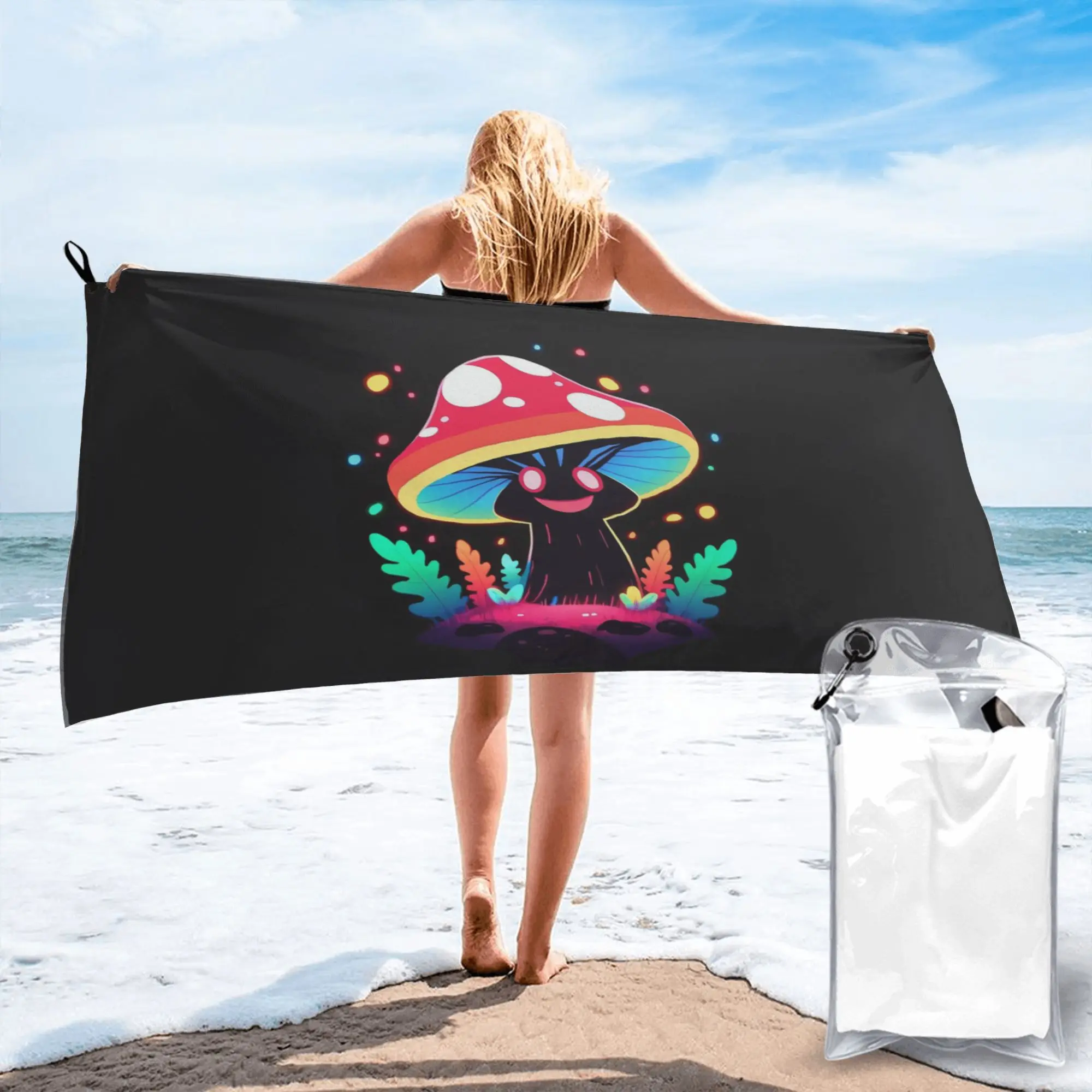 Shroomy Happy Spirit Trippy Mushroom Beach Towel Soft Microfiber Quick Dry Absorbent Quick Towels For Swimming