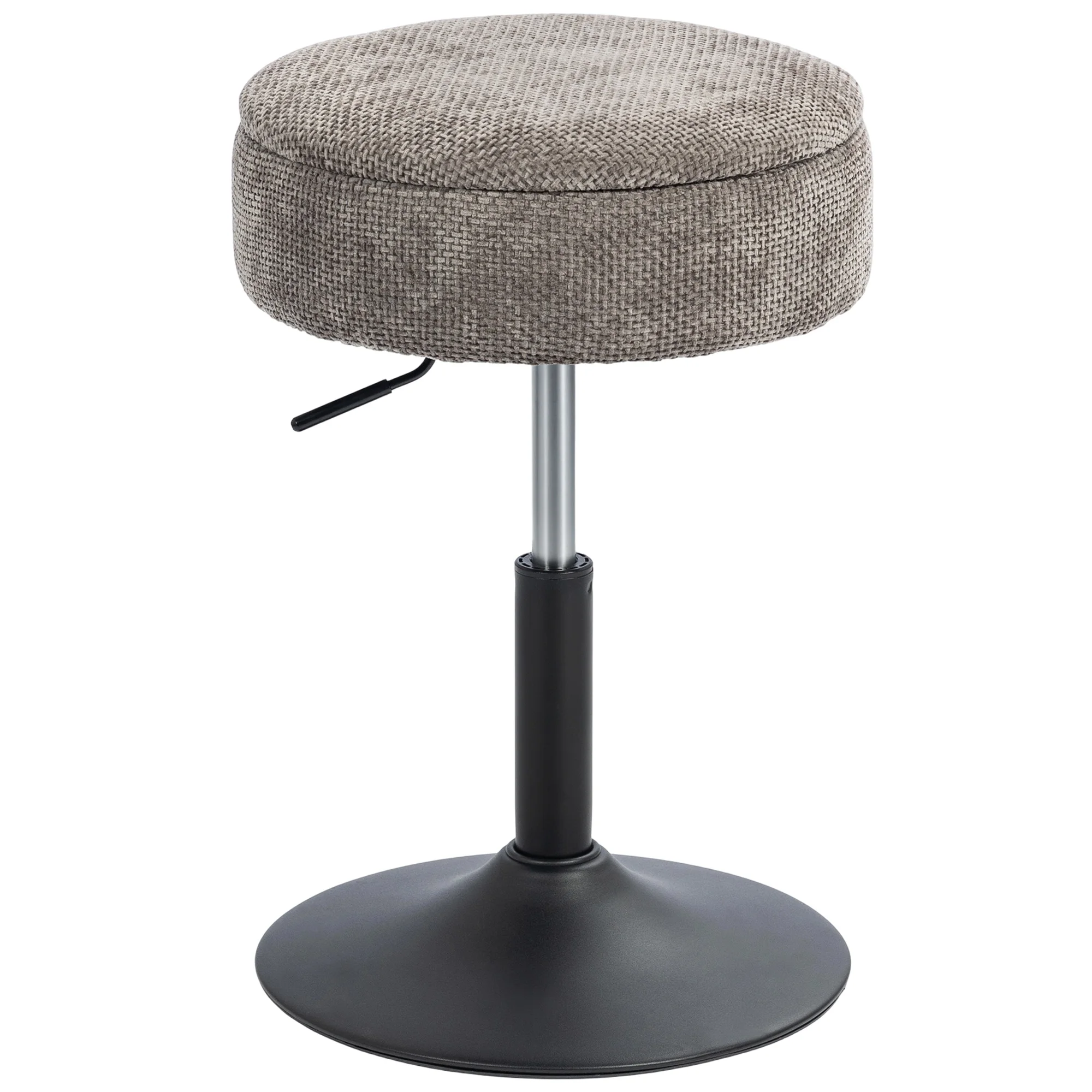 HOMCOM Taburete de Bar con Almacenaje, Altura Ajustable, Taburete de Cocina Redondo, Giratorio, Tapizado en Chenilla