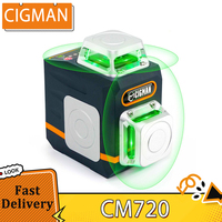CIGMAN CM-720 2x360° 8-Line Self-Leveling Laser Level - 100ft Green Cross Line, Type-C Rechargeable Battery, IP45 Waterproof
