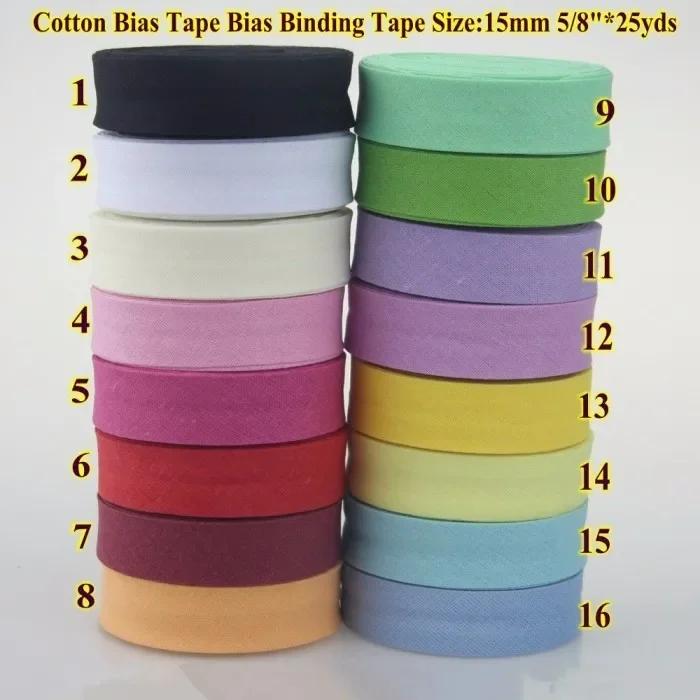 12/15mm 25 yard Fold Cotton Bias Tape Webbing Flange Piping Trim Binding Covered Insertion Tap Sewing Textile Clothes Ribbon