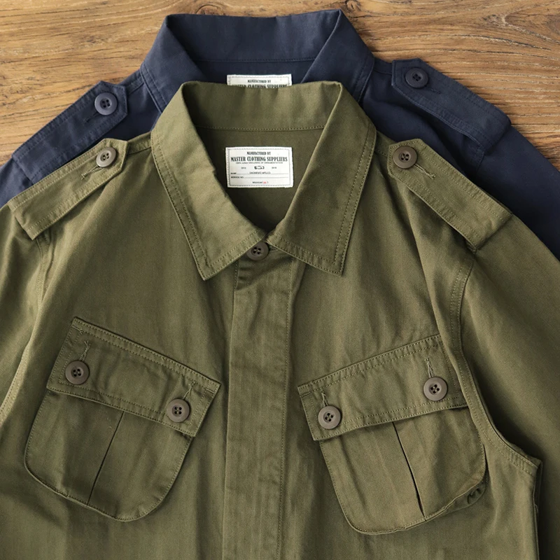 Chaqueta de campo Amekaji Vintage M43 para hombre, chaqueta de manga larga con varios bolsillos y solapa verde militar, chaqueta de punto informal para primavera y otoño