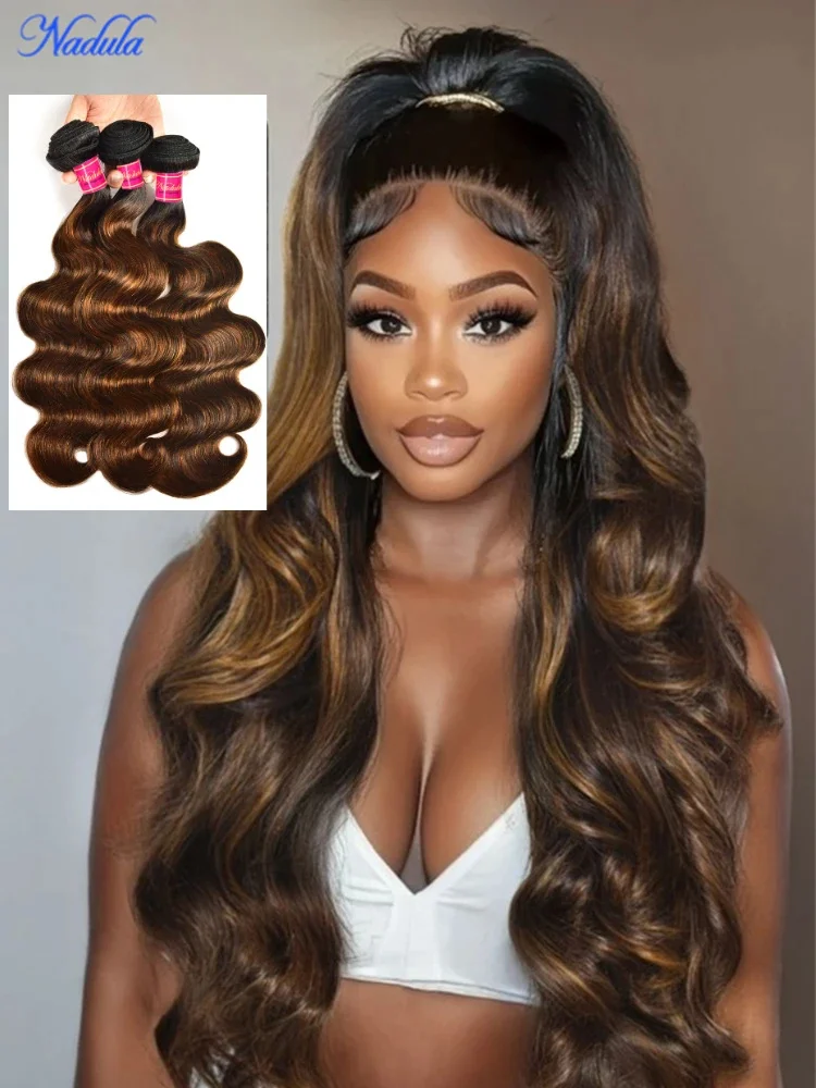 Nadula Balayage Brown Pre Colored Human Hair Bundles 100g/PC 8-30inch 100% Brazilian Body Wave Virgin Human Hair Thick Hair End 1 2  3 4 PCS / Bundle Double Weft Body Wave Bundles Last More than 12 Months  Free Local Return If  Don't Like