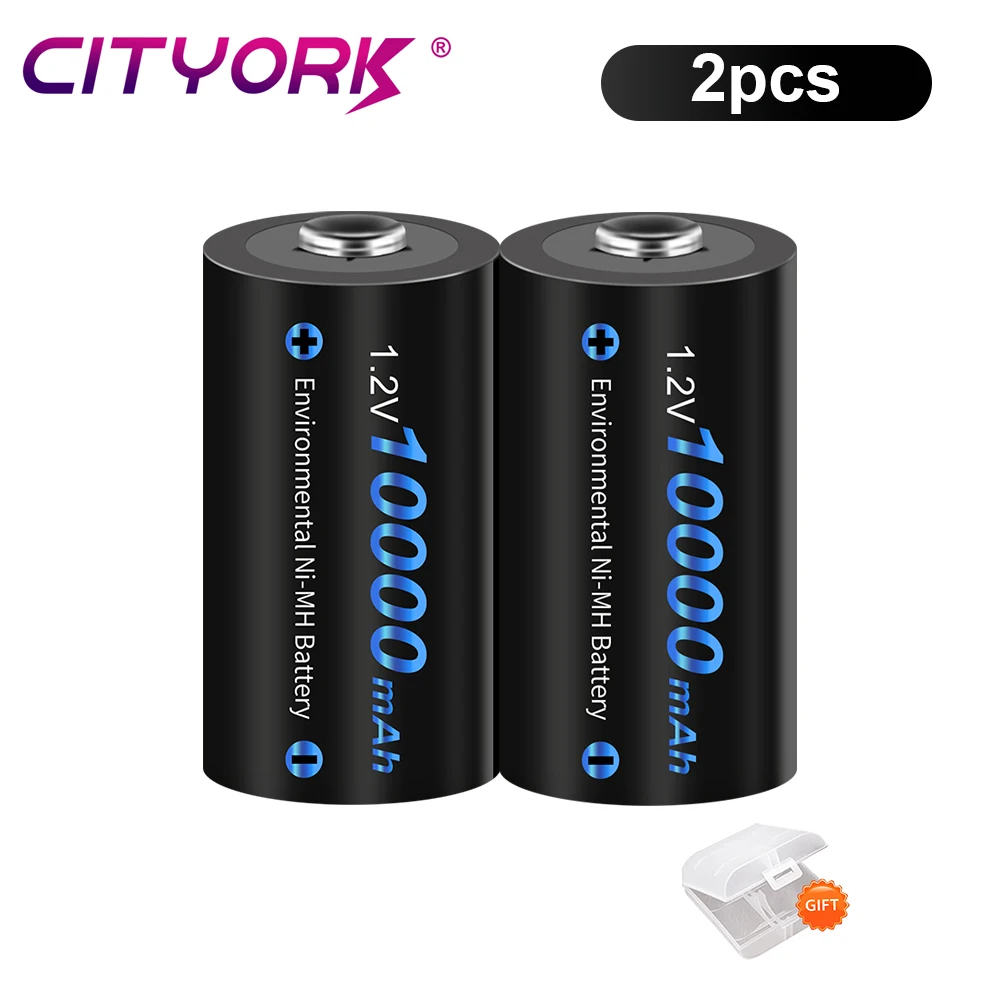 CITYORK 1.2V LR20 D-formaat oplaadbare batterij 10000mAh Type D R20 NIMH-batterij + LCD slimme oplader voor AA AAA C D 9V-batterijen