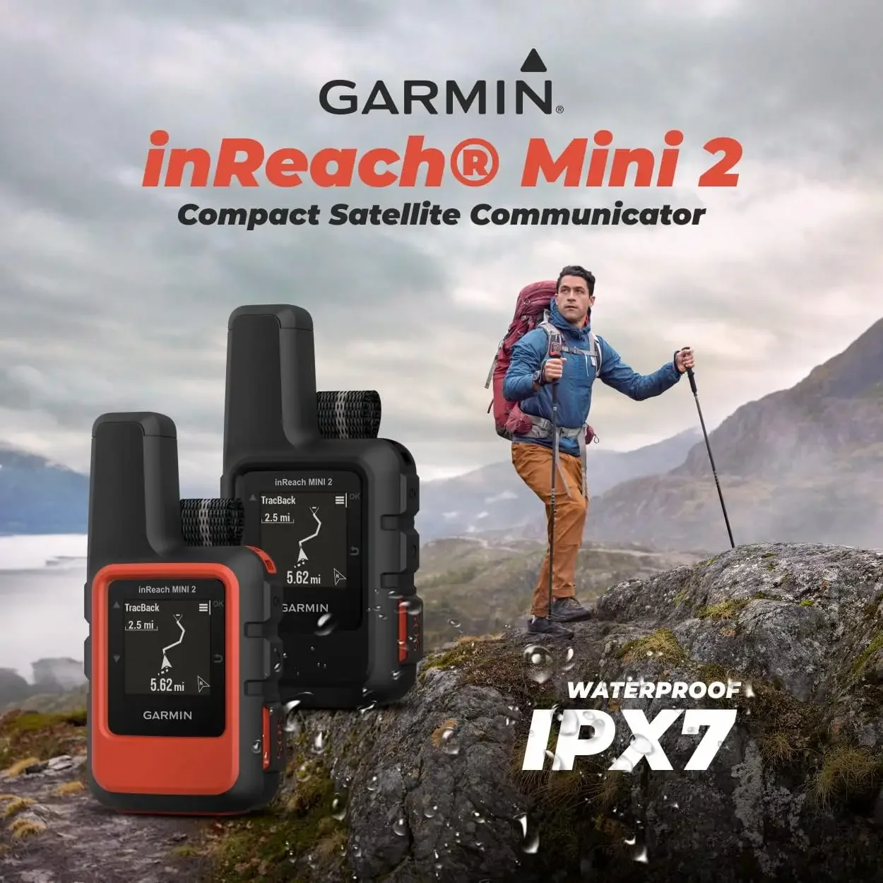 For Garmin inReach Mini 2 Satellite Communicator (Flame Red) with Wearable4U Power Pack Bundle