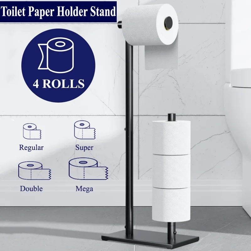 Toilet Paper Holder Free Standing - Large Capacity Stainless Steel Tissue Holder with Non-Slip Stable Base,Bathroom Supplies