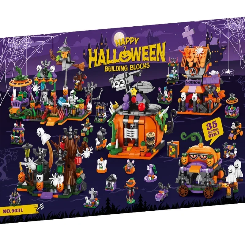 31pcs Halloween Countdown Calendar Ghost Elves Pumpkin Lantern Candy Ghosts Mini Ornament Building Blocks Bricks Toys