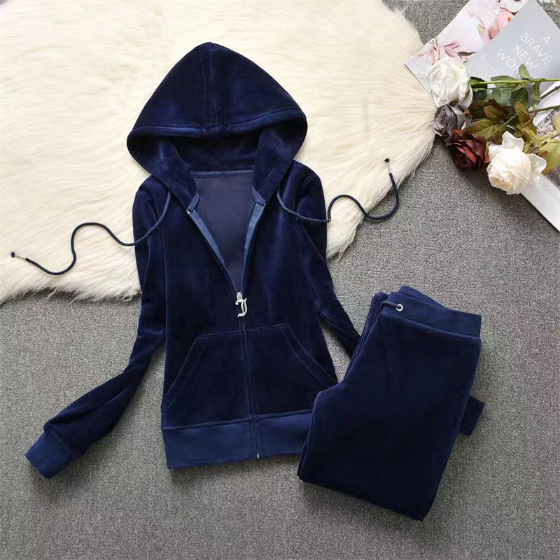 2 Pieces Set Women\'s Outfit 2024 Women\'s Hoodies and Pant Set Casual Velvet Tracksuit Elegant Women\'s Sets