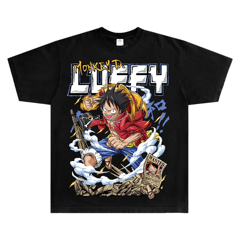 Camiseta con estampado de One Piece Monkey D. Luffy Wanted para hombre y mujer, 100% algodón, camiseta con gráfico de anime, ropa informal de gran tamaño, manga corta