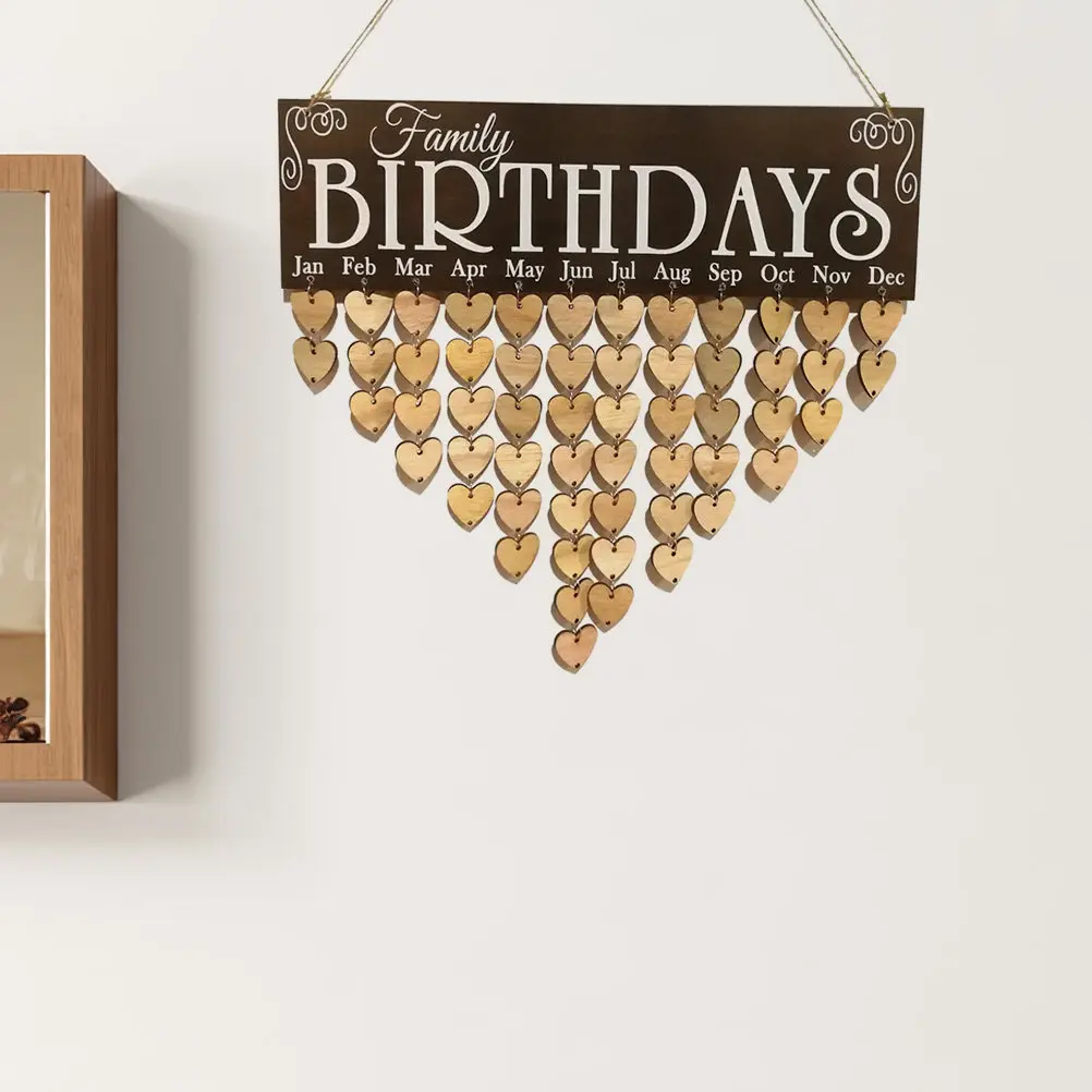 Wooden Birthday Calendar Hanging Plaque Board Colorful 40x12cm Family Birthday Reminder Home Wall Decor DIY Organizer