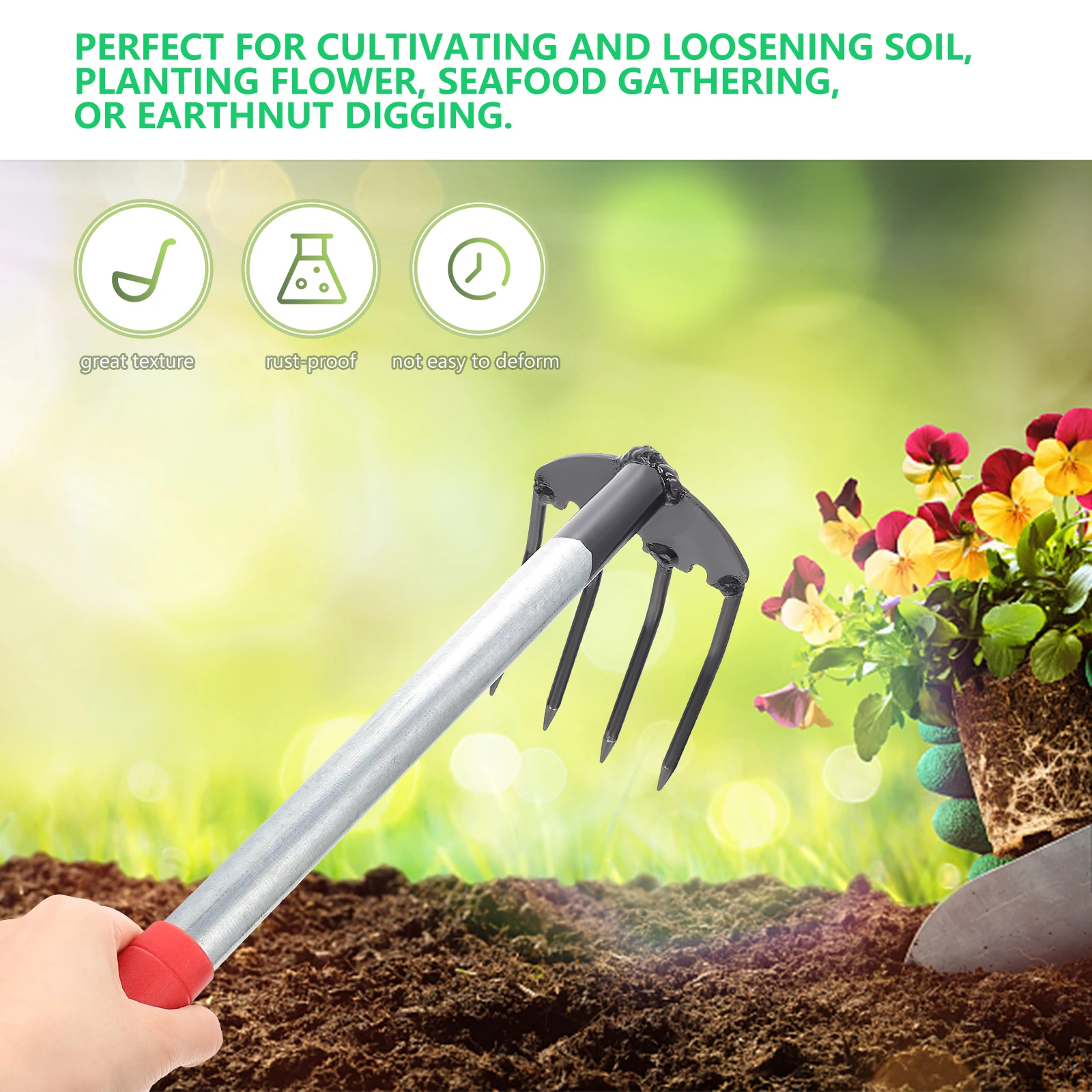 2Pcs Four-tooth Peanut Rake Gardening Hand Tool for Loosening Soil Planting Flower Seafood Gathering Shovel Spade