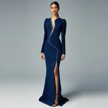 Epoche Crêpe Abendkleid فساتين مناسبة رسمية elegante Perlen formale Meerjungfrau Mode Cocktail Party Ballkleid für sexy Frauen