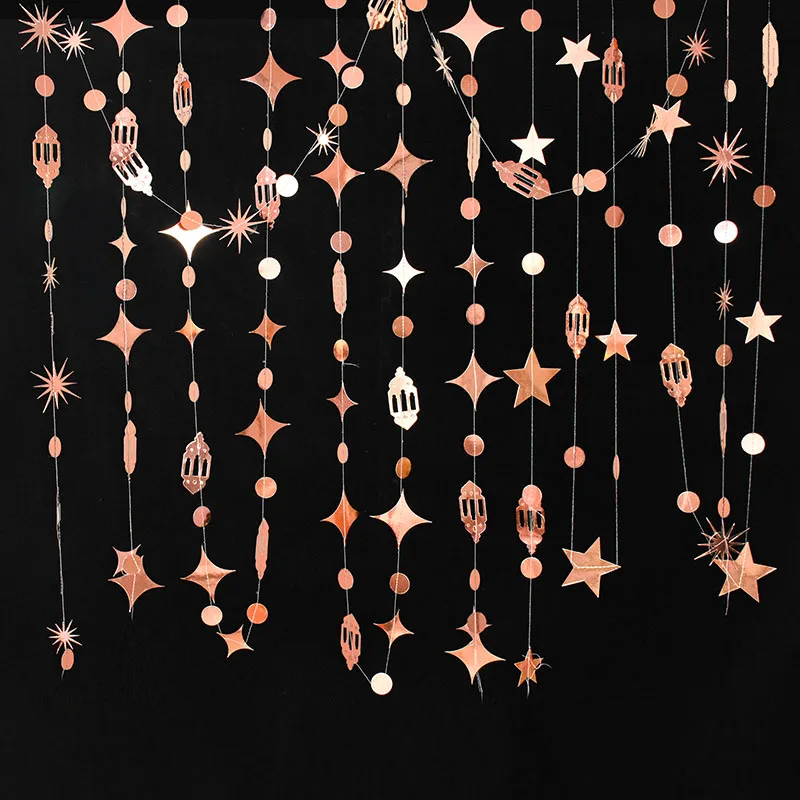 Goldener Stern Mond Kreis Punkt Halbmond Lampe Eid Papiergirlande Gold Mubarak Ramadan Streamer Hintergrund Muslimische Party Banner Dekorationen
