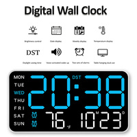LED Digital Wall Clock Voice Control Temperature Date Week Display Brightness Adjustment 12/24H Electronic Clock Home Decor