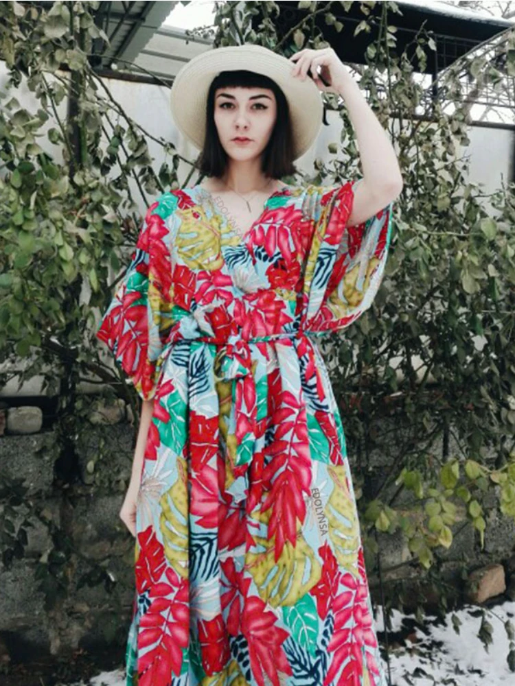 البوهيمي مطبوعة قفطان المرأة بحر تونك شاطئ التستر صيدا دي برايا ملابس السباحة بيكيني الغطاء صوفية رشيق # Q944 #6