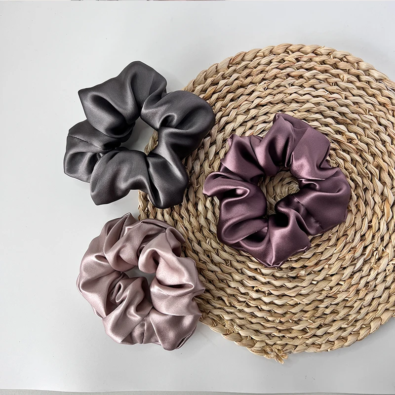 

3-Piece Set of 5cm Silk Hair Ties, 100% Mulberry Silk, Protects Hair, Silky Smooth, Solid Color
