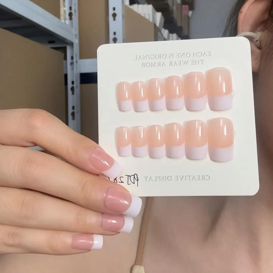 24pcs/box White-edged French Press on Nails Art Removable Easy-to-Apply ABS Flat Top False Nail Set Simple Acrylic Fake Nailart