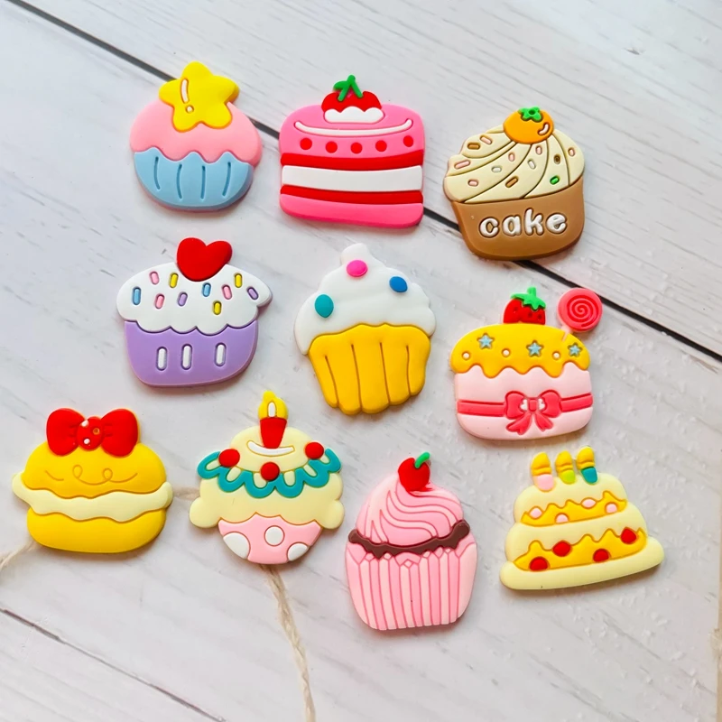 Kawaii Fruit Cake Borracha Macia, Cabochões Scrapbook, DIY Party Hairpin Acessórios, Decore Artesanato, Novo, 10Pcs