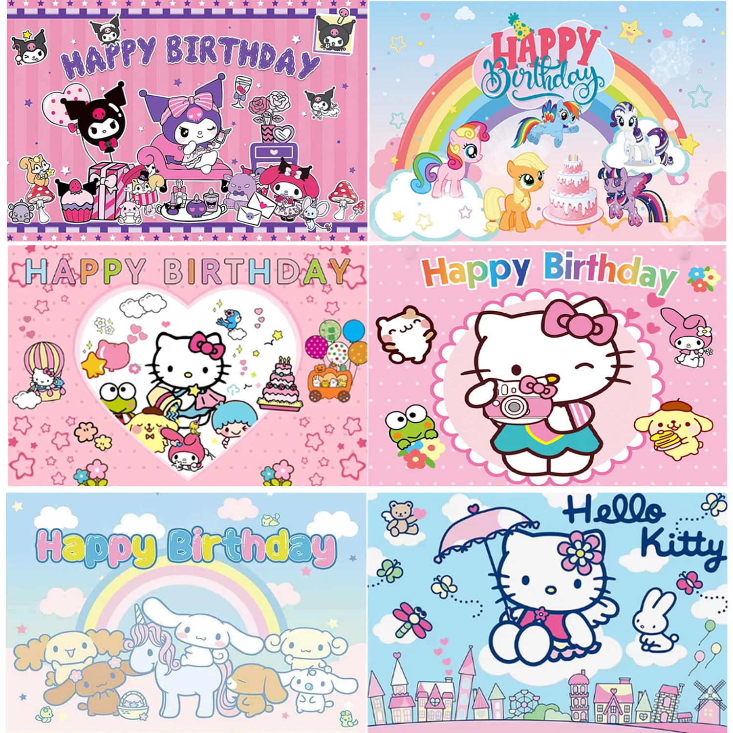 Sanrio Kuromi Hello Kitty Photo Backdrops, Custom Baby Shower, Girl 1st Birthday Party Banner, Photography Background