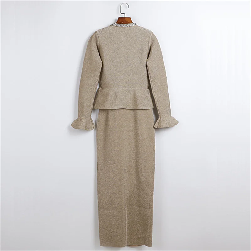 レディースワンピース 2026年春新作 伸縮性のあるニット素材 スリムフィット ロングワンピース フレア袖 ラウンドネック ヒップハグワンピース パーティードレス Y2K