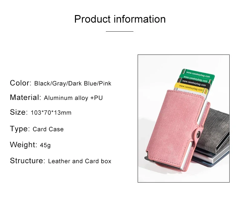 Damen Rosa Geldbörse Schlankes Minimalistisches PU-Leder Automatisches Pop-Up-Portemonnaie Geldklammer RFID Aluminium Kreditkartenhalter für Frauen Männer – Detail 2