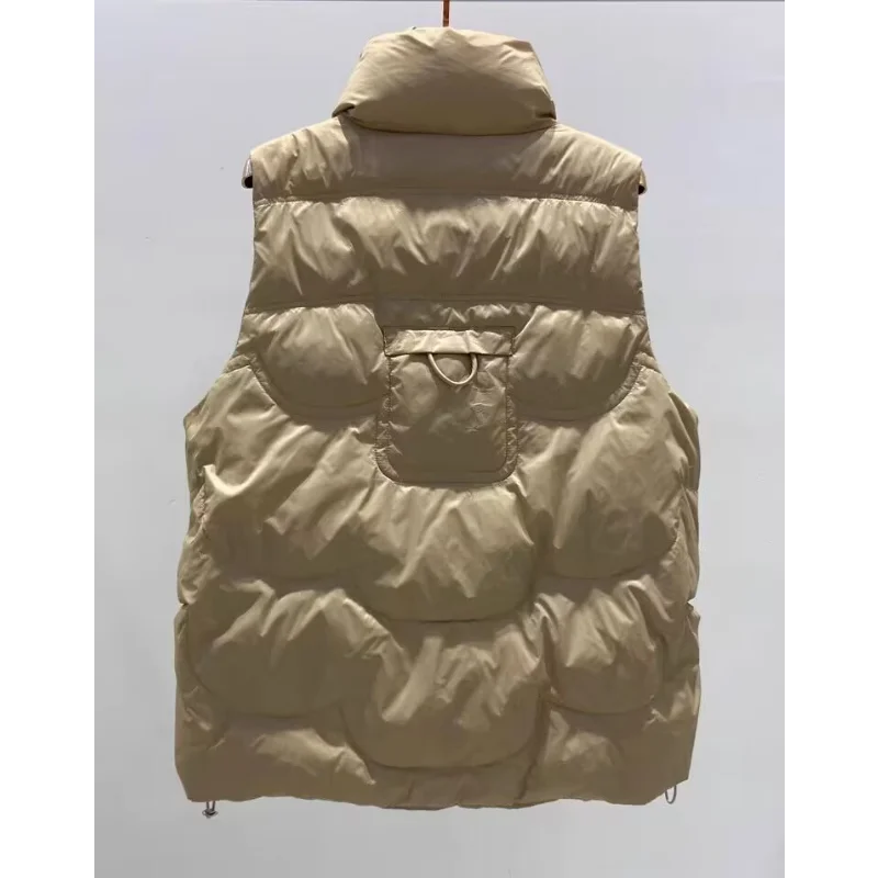 Chaleco de plumón con cuello alto para mujer, chaqueta cálida con bolsillo, versión coreana, 2024