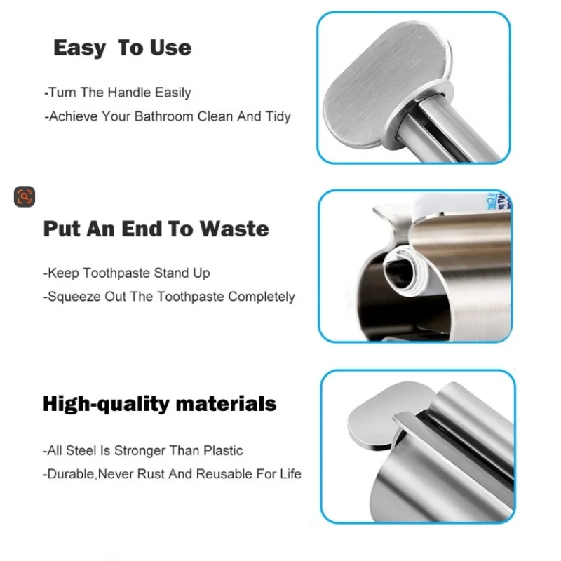 1 Pc Stainless Steel Toothpaste Squeezer Tube Roller Toothpaste Seat Holder Stand Press Manual Facial Cleanser Dispenser Tool